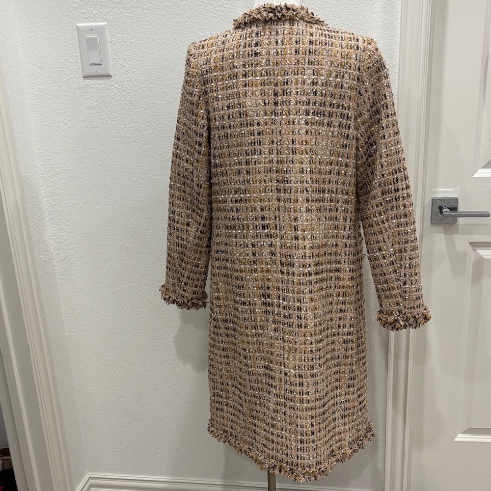 Mac Duggal Bouclé Tweed Duster Coat Metallic Fringe Trim XS NWT - Picture 4 of 8